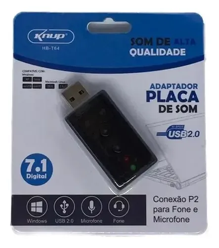 ADAPT. PLACA DE SOM USB 2.0 HB-T64 KNUP